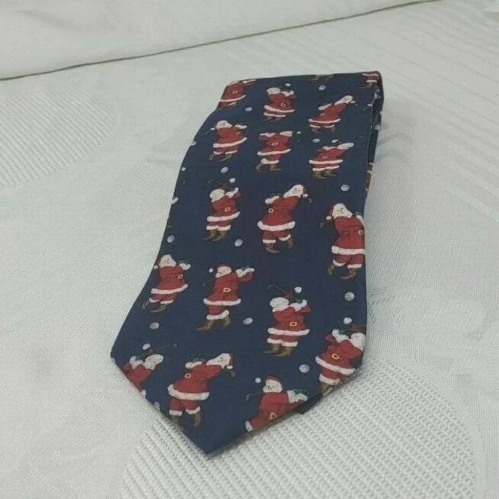 Santa Playing Golf multi color Neck tie - Picture 4 of 6